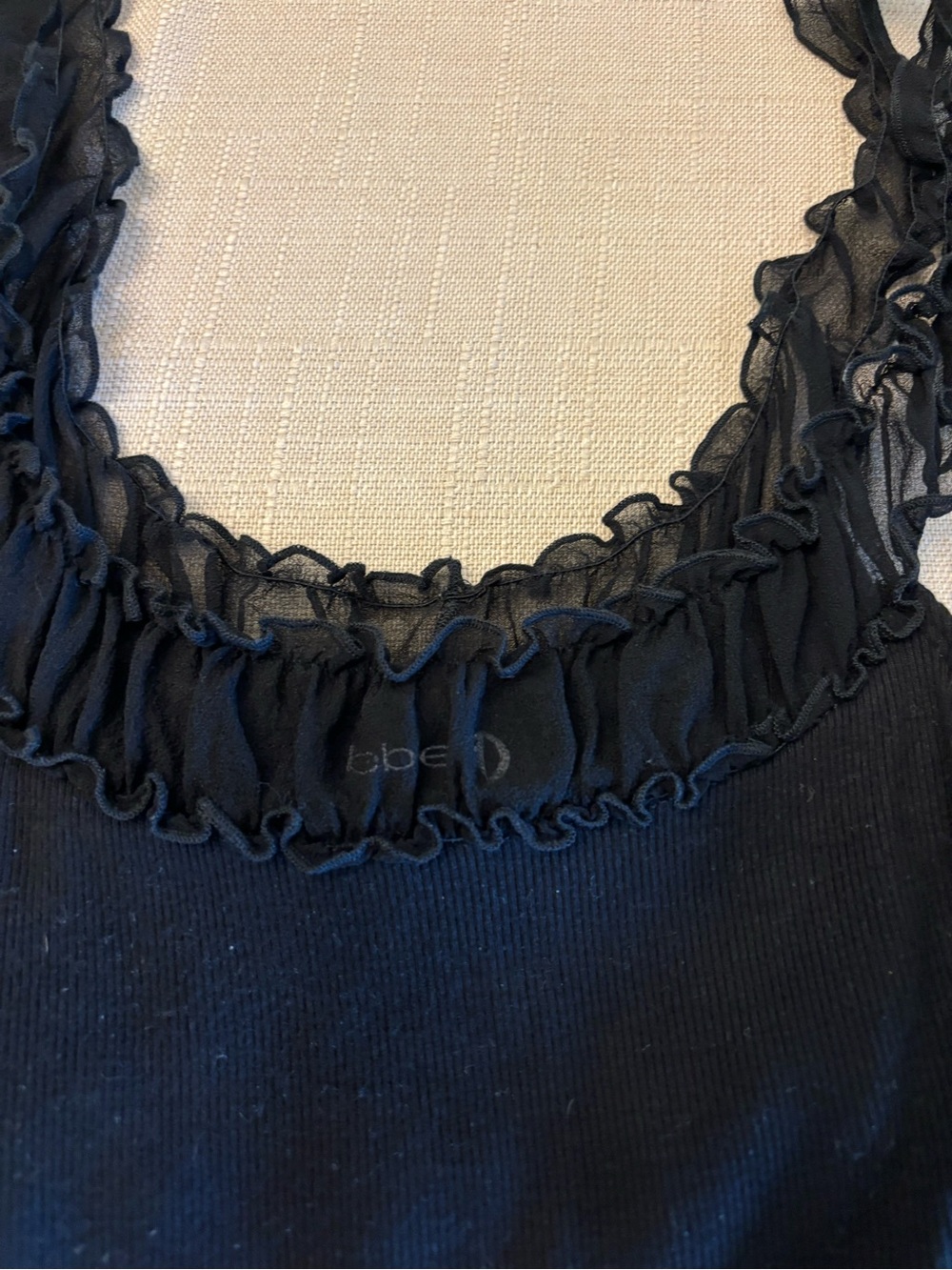 Bebe Black Ruffle Tank Top